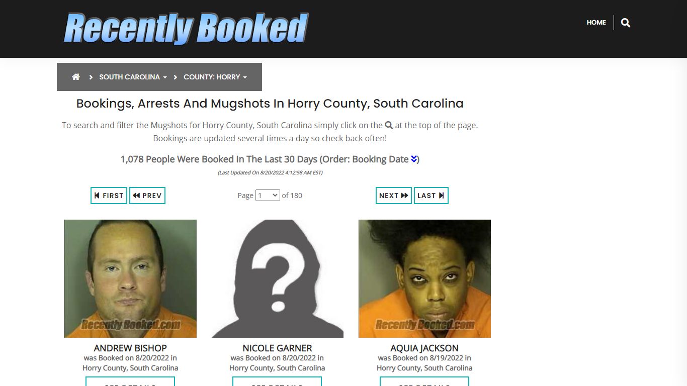 Bookings, Arrests and Mugshots in Horry County, South Carolina